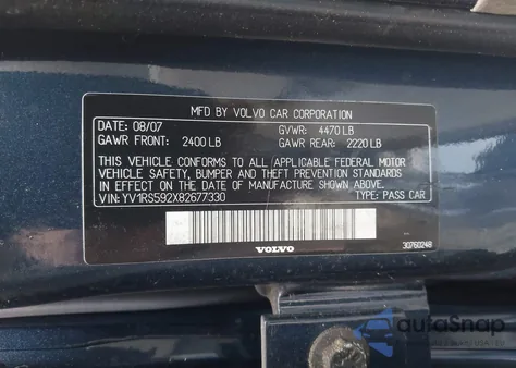 2008 Volvo S60 2.5T z USA, uszkodzony, nr VIN YV1RS592X82677330